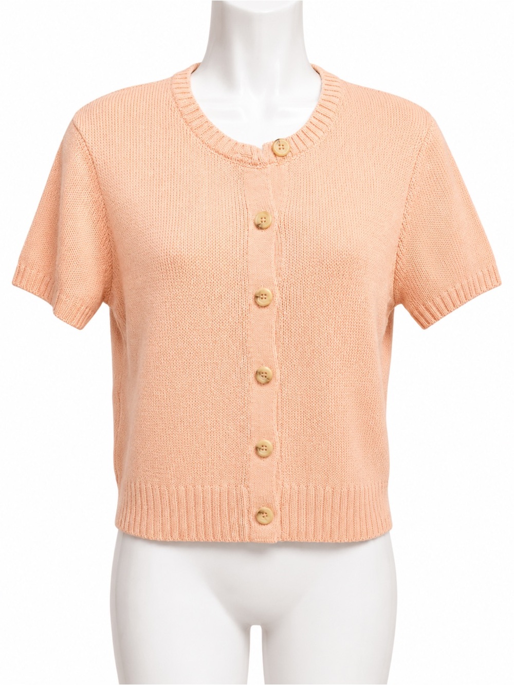 Zara Peach Short-Sleeve Button Cardigan Sweater
